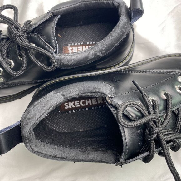 Skechers Mens Tom Cats Black Leather Utility Shoe With Padded Collar & Rubber Ou - Picture 2 of 7